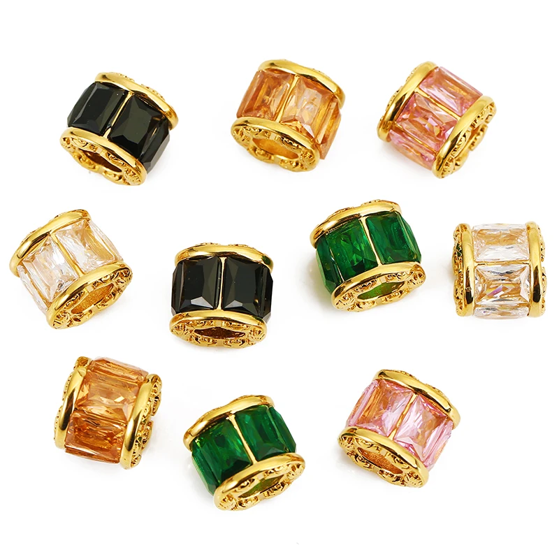 

2pcs Stainless Steel Colorful Crystal Oval Spacer Bead Charm Zircon Big Hole Loose Bead for DIY Bracelet Necklace Jewelry Making