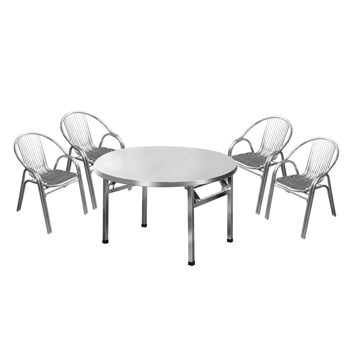 All-Weather Durable Stainless Steel Outdoor Dining Set Metal Table & Chairs for Backyard Park Seaside Farmhouse Courtyard Use