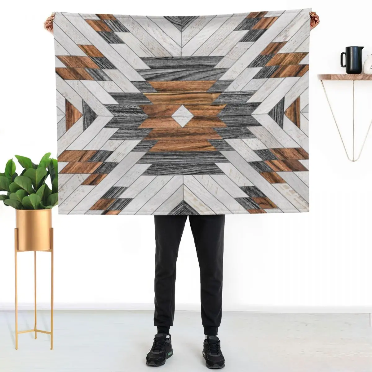 Urban Tribal Pattern No.8 - Aztec - Wood Throw Blanket Men's Soft Warm Throw Blanket for Couch