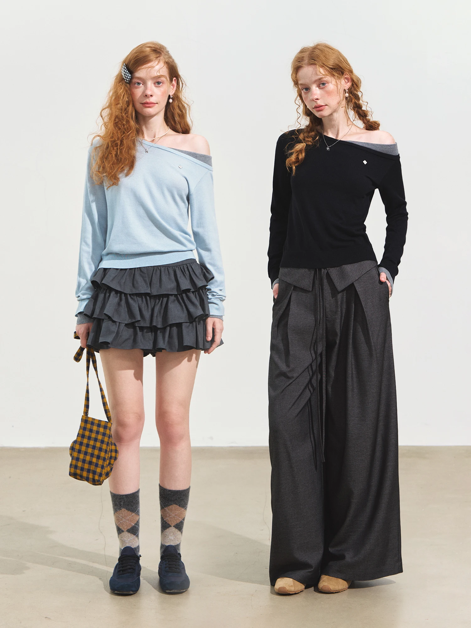 

SOMESOWE Color Blo Slant oulder Fake Two-Piece Sweater Casual Sle Long Sve V-Ne Knitted Sweater for Women