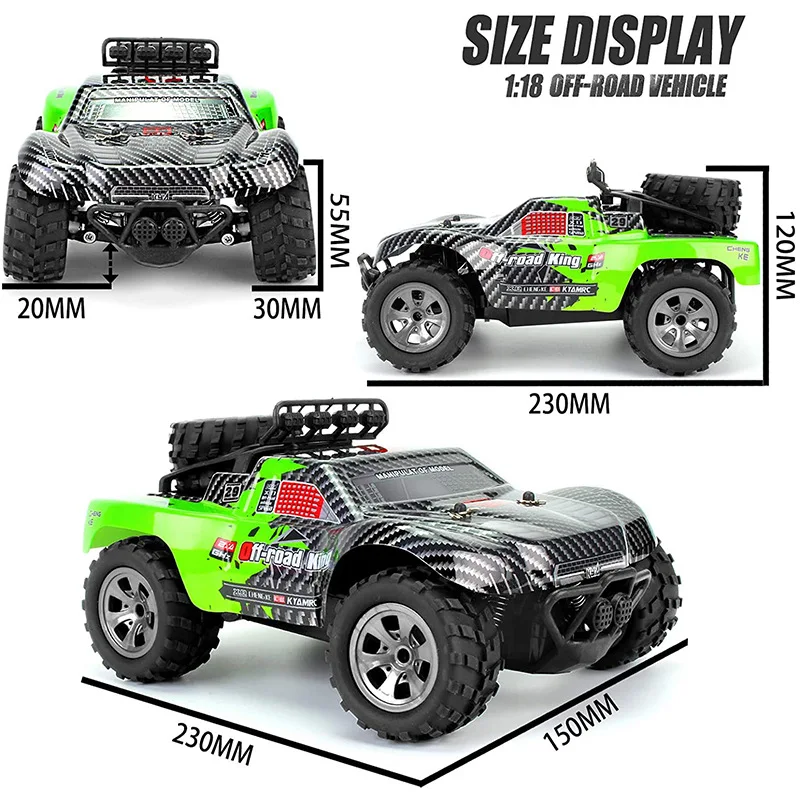 New Rc Car 1:18 High-Speed Off-Road Remote Control Car 2.4g Short Card Racing Car Climbing Car Toy Child Holiday Birthday Gift