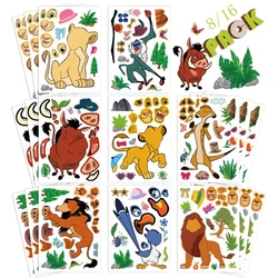 8/16 fogli Make-a-Face Disney The Lion King bambini Puzzle Stickers gioco Puzzle fai da te per ragazzi ragazze divertenti giocattoli educativi per bambini