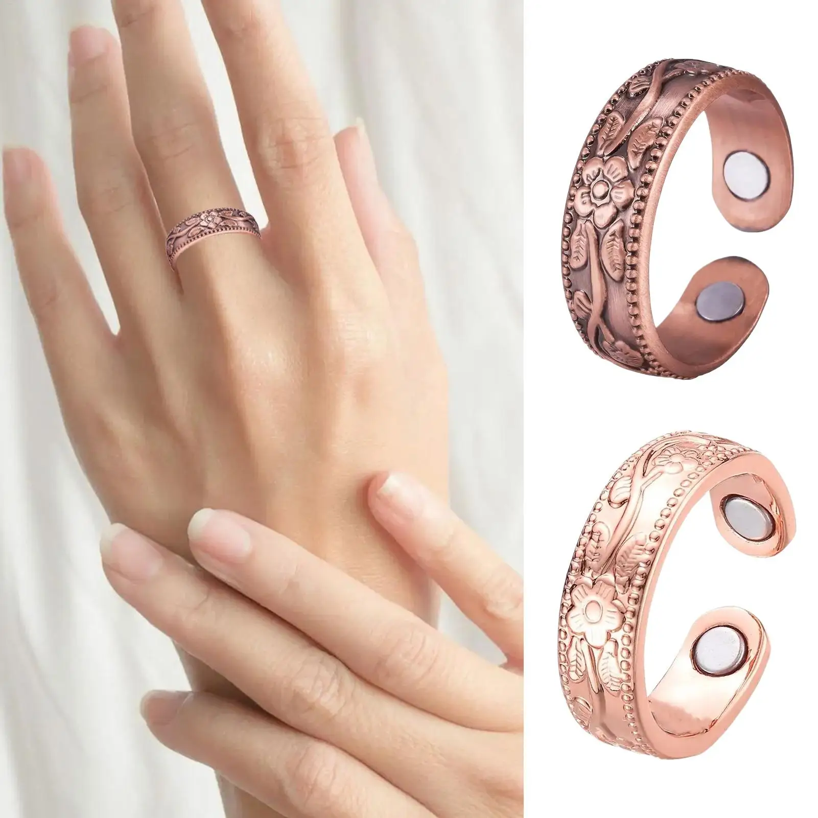 Anillos magnéticos para mujeres y hombres, anillos de terapia magnética de cobre, joyería cómoda ajustable para aliviar el dolor en los dedos, regalo de boda