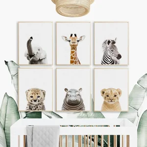 Animal Wall Canvas Malerei für Babyzimmer, Elefant, Giraffe, Bär, Wandkunstabdrücke, nordisches Kunstplakat für Kinderschlafzimmerdekoration 10 Hauptverkaufstische mit Tieren - №7