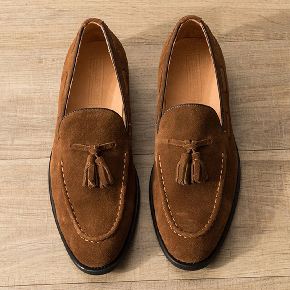Men's Cow Suede Loafer Shoes with Genuine Leather Lining and Latex Insole, 2025 Fashion Trend Comfortable Casual Flat Soft Shoes