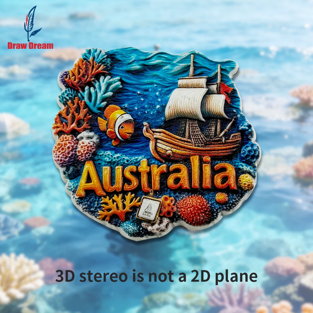 1PC Australian Deep Sea Treasure Goldfish3D Stereoscopic Refrigerator Poster for Travel Souvenir, Home Decoration, Fine Art Gift