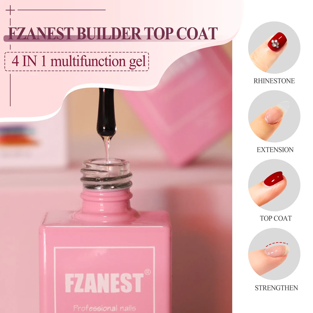 FZANEST 4 In 1 Multifunction Gel Top Coat 15ml Clear Gel Nails Gel Glue Nails UV Rhinestone Glue Nail Art