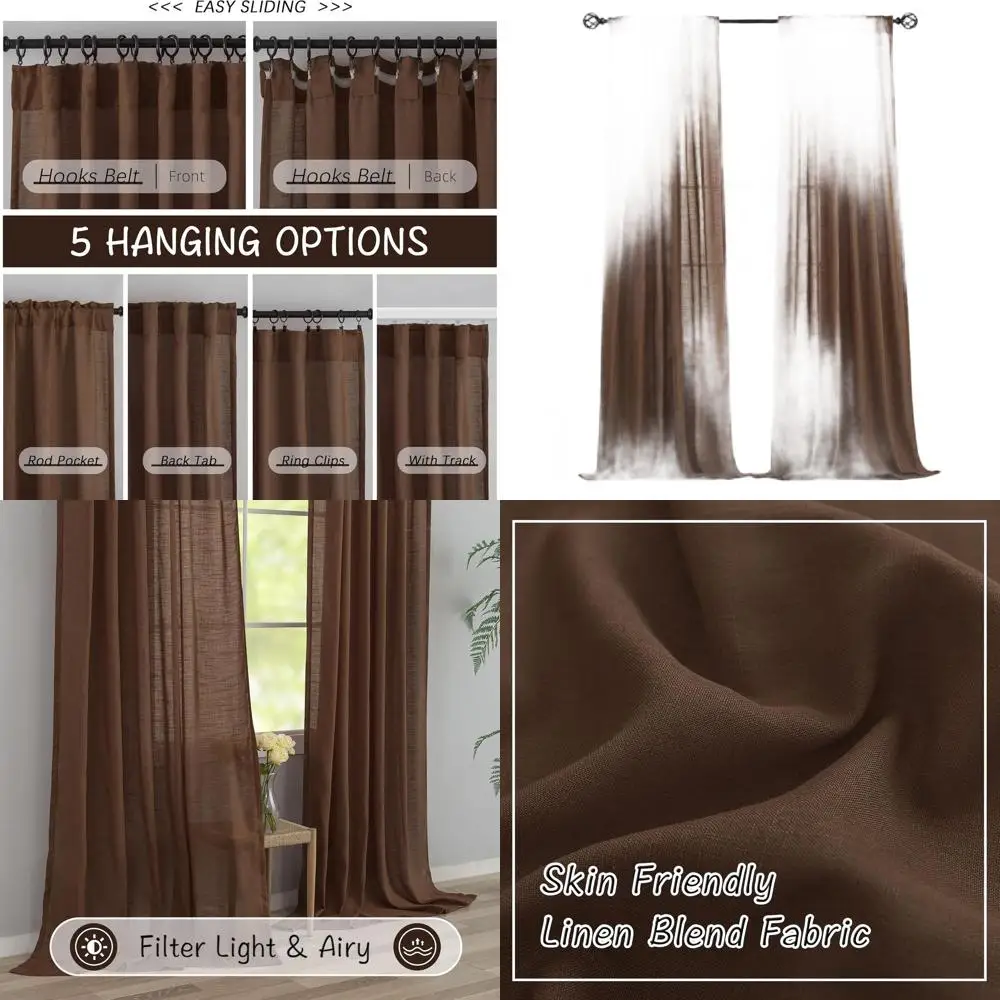 

Какао-коричневые льняные шторы на спине, 120 дюймов, удлиненный потолок на пол для гостиной виллы - 2 панели, крючки, пояс, защемление Ple