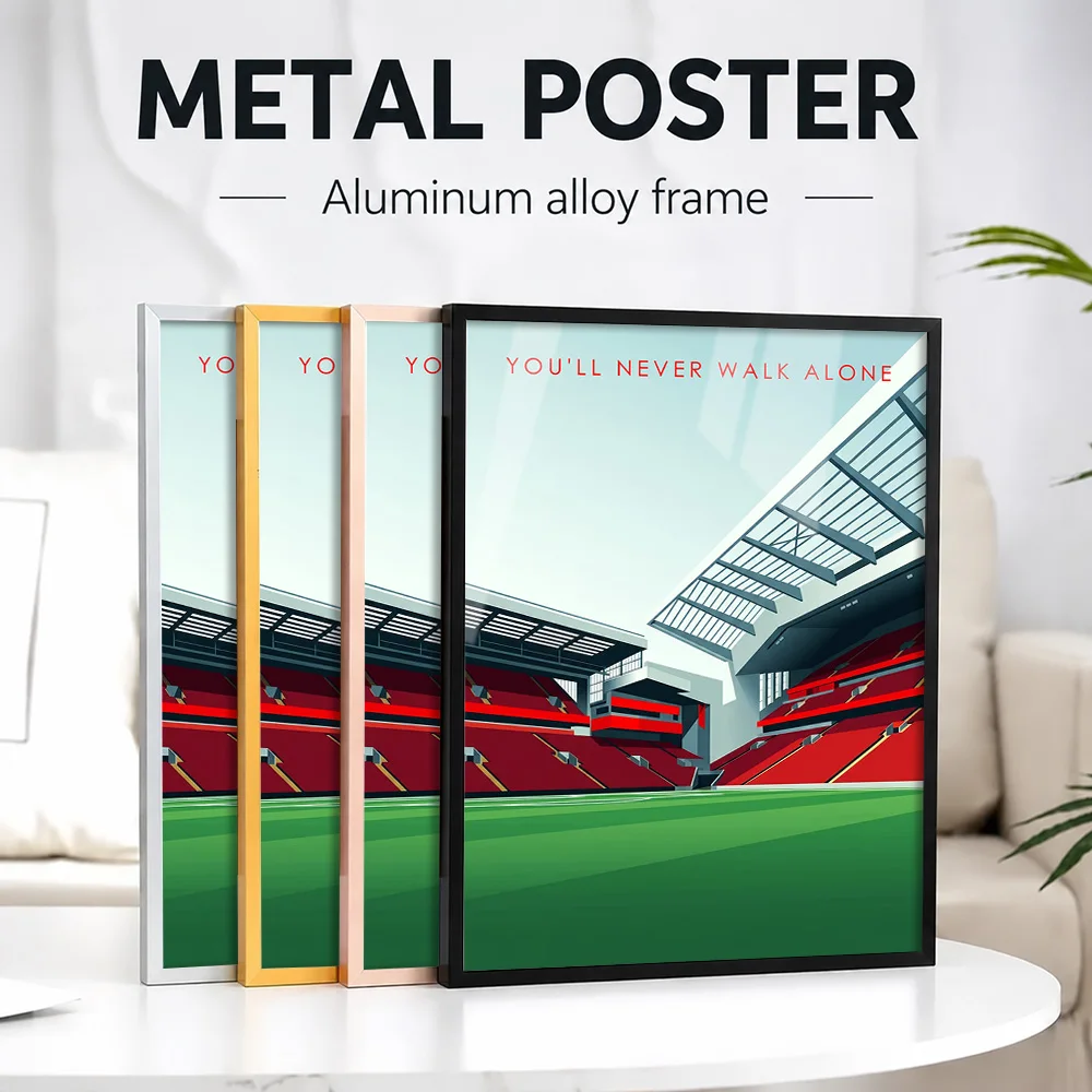 Stadium Featuring 'You'll Never Walk Alone' Text Framed Metal Print Customized Photo Dramatic Action Style Wall Art For Bedroom