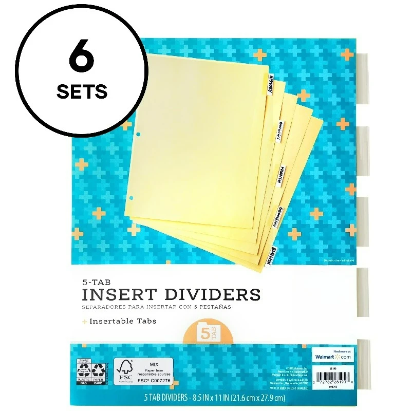 

Вставные разделители для бумаги, 5-секционные, с прозрачными вкладками, из бумаги бежевого цвета, 6 комплектов (22450)