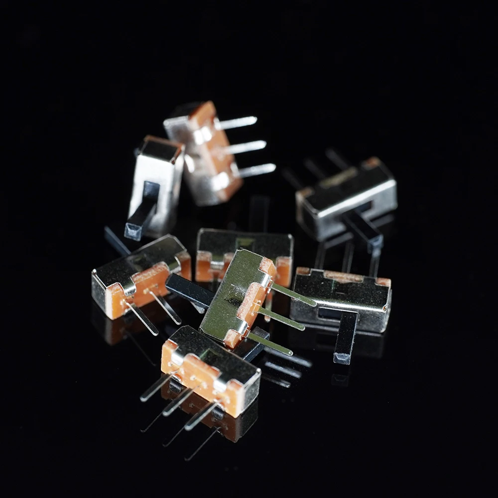 50Pcs/Lot SS-12D00 Miniature Push Switch 1P2T 3 Feet 2 Gear Slide switch Horizontal Handle DIP 3Pin Black Handle 2/3/4mm 5H