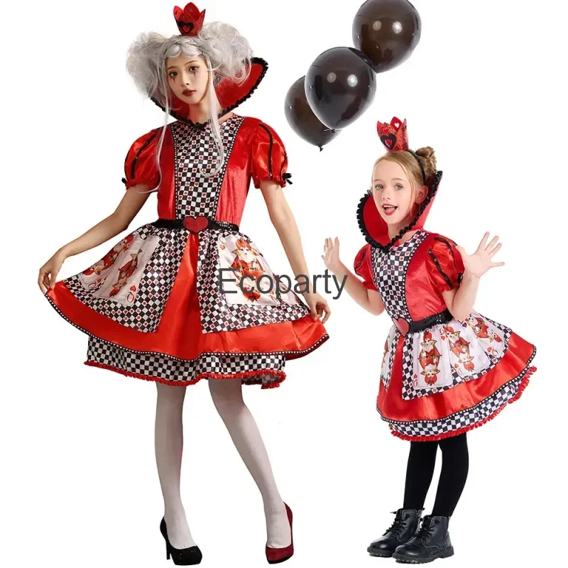 Halloween Girls Wonderland Poker Queen Of Hearts Costume donna Fancy Queen Poker Cosplay outfit Childs Carnival Party Dress Up