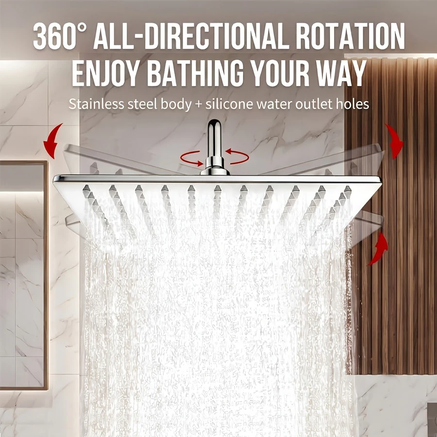 Rainfall Shower Head Square 6 8 10 Inch Stainless Steel Ultra Thin Ceiling Mount Large Flow Bathroom Showerhead Rain Spray