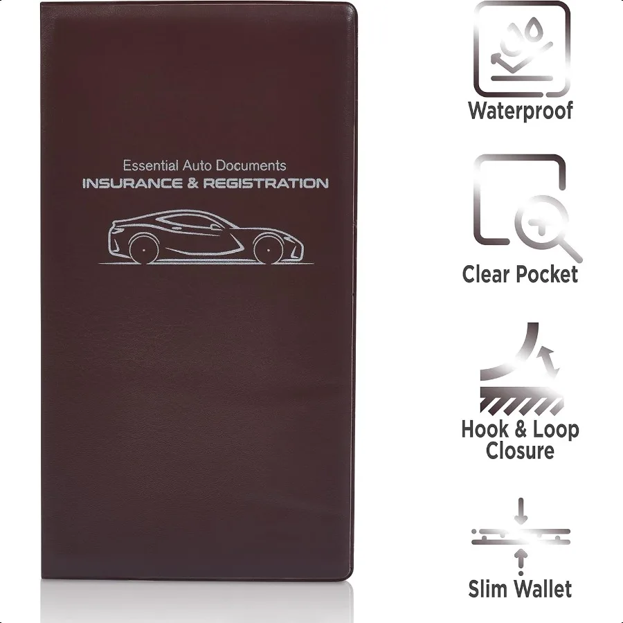 안달루스 자동차 등록증 보험증 홀더 1개 팩 방수 필수 자동차 등록증 홀더 후크 클로저 포함 완벽