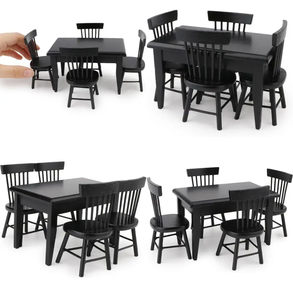 

Миниатюрный деревянный обеденный набор в масштабе 1:12 с 5 аксессуарами для декора кукольного домика (черный)