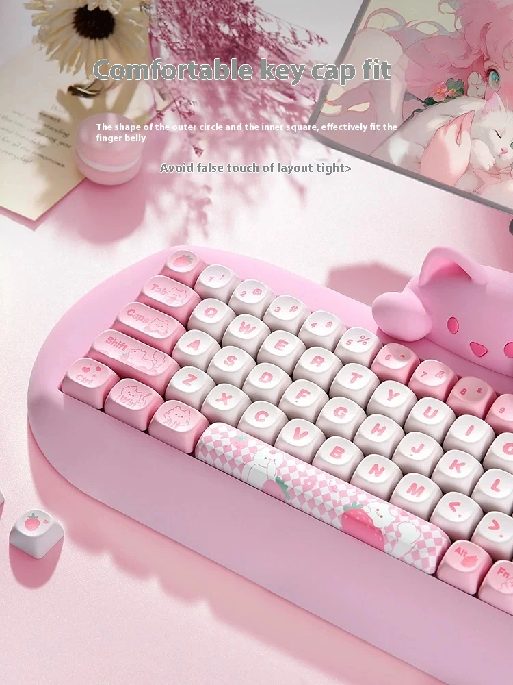 Imagem -02 - Yunzii-cute Cat Silicone Teclado Mecânico para Jogos Nkro Rosa Teclado Ergonômico sem Fio Bluetooth 5.0 2.4g Rgb 65 Hi-fi C68