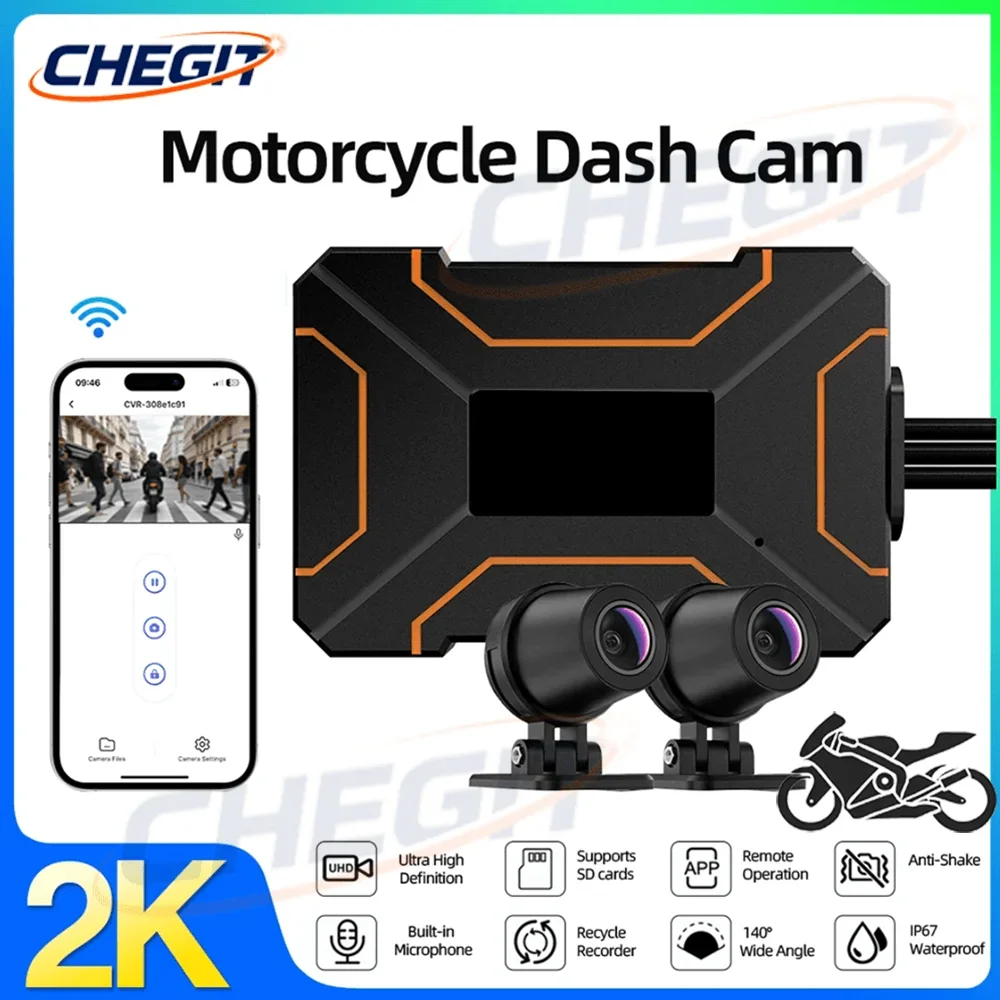 

2K Dual-lens HD Waterproof Hidden Motorcycle DVR Front and Rear 140 Widely Angle Video Recording DashCam WiFi for Motorcycles