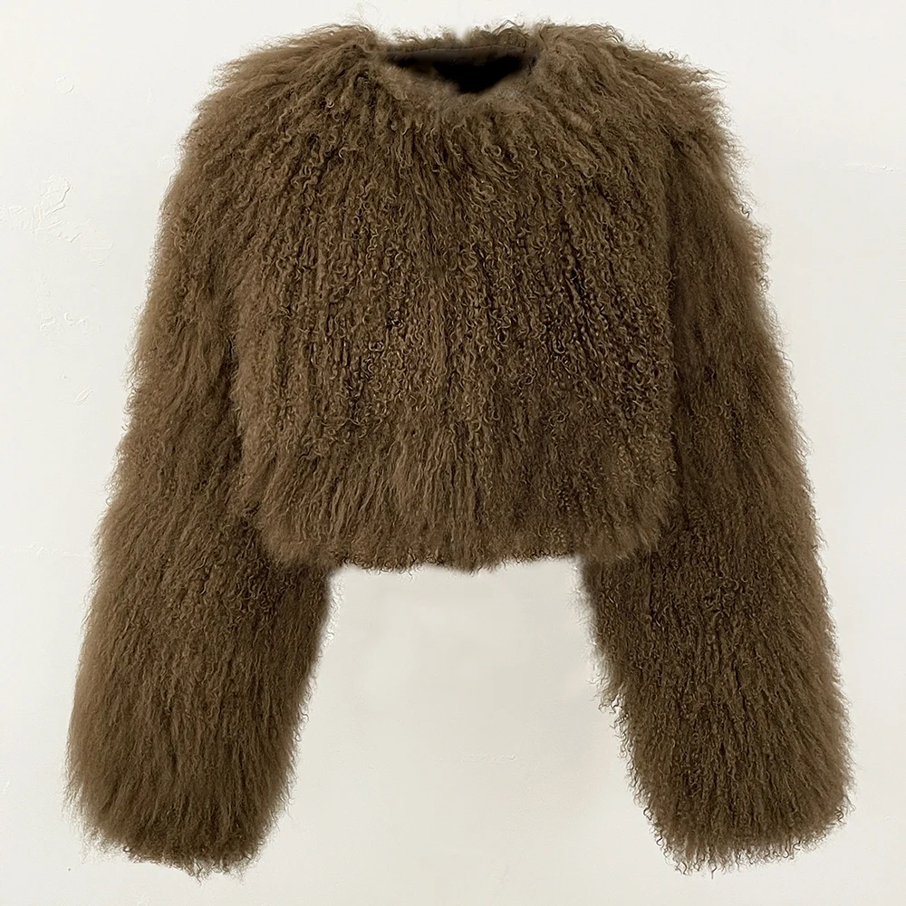 MENINA 2025 New Winter Elegant Clothing Women's Natural Mongolia Sheep Fur Jacket Female Fashion Warm Short Real Fur Coat Lady