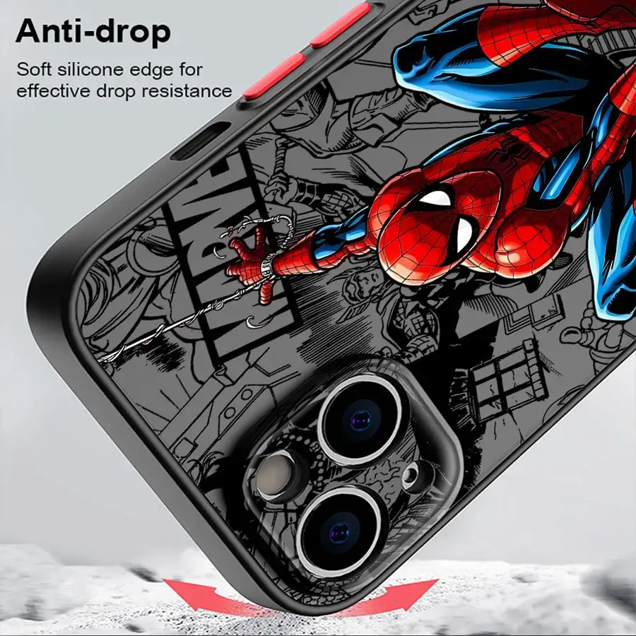 Cartoon Spider Man Case voor iPhone 11 13 Mini XR X 14 16 Pro Max 12 15 Plus Matte telefoon Cover