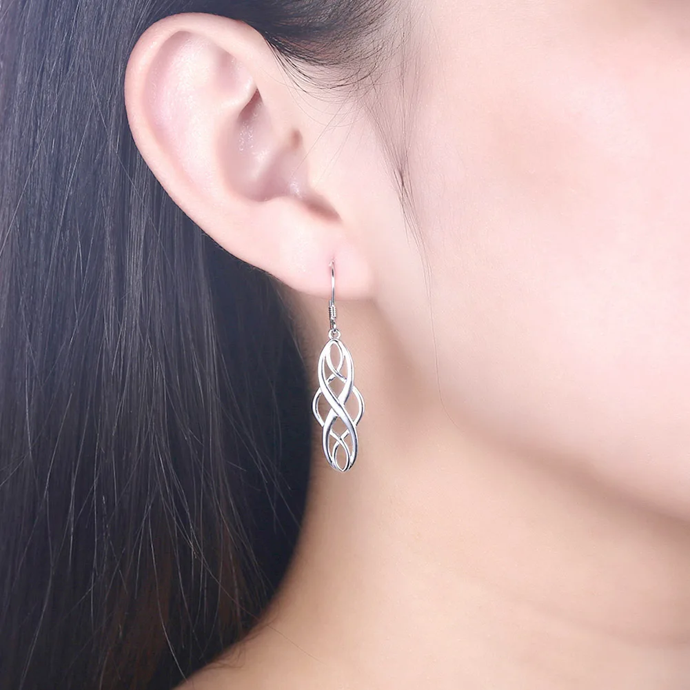 925 Sterling Silver Celtic Knot Dangle Earrings Hanging Jewelry Fish Hook for Women
