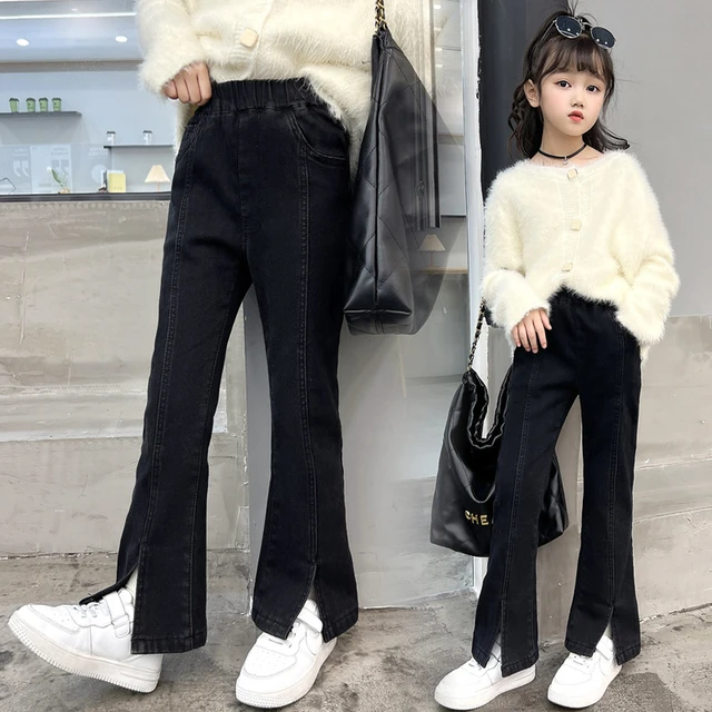 Teen Child Bell bottom Pants for Girl Split Jeans Baby Denim Trousers Kids Girls Balck Jeans 5 6 7 8 9 10 11 12 13 14 Year Old AliExpress