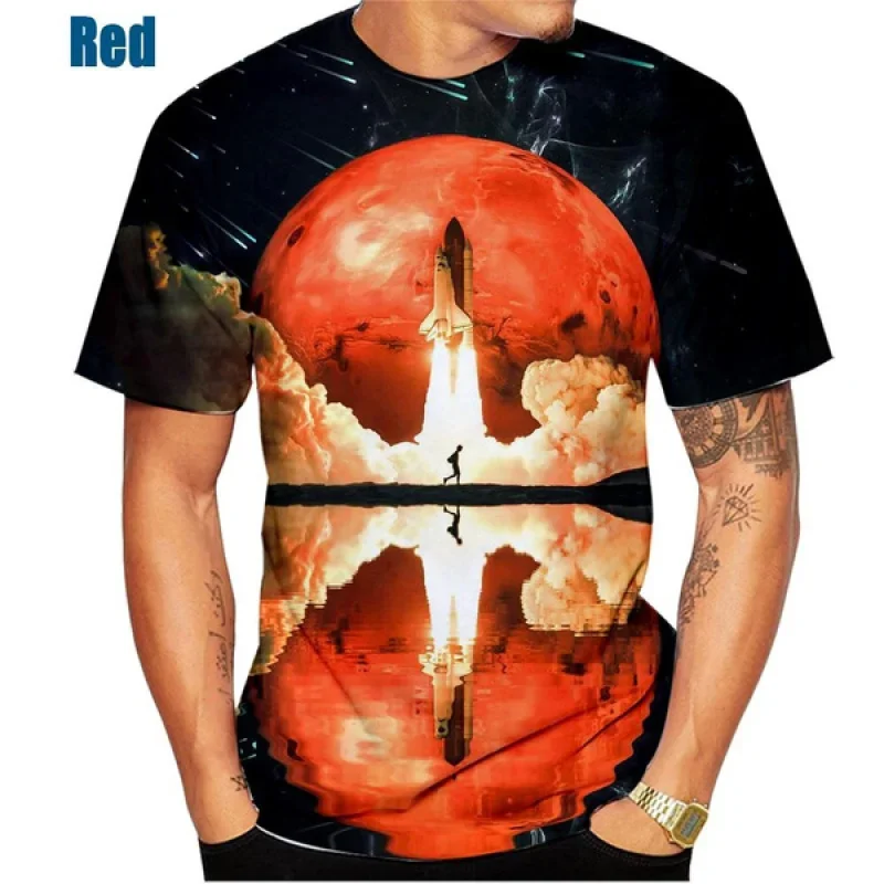 Fashion Short Sleeve Men Women 3D Space Shuttle T Shirt Funny Printed Rocket Spacesuit T Shirt