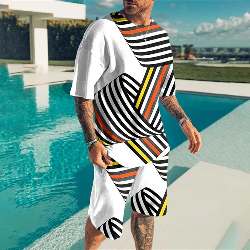 Fashionable Men's Suit 3D Print Eye Pattern Top Y2K Style Summer Casual Streetwear  Breathable Refreshing Sports Suit Oversized