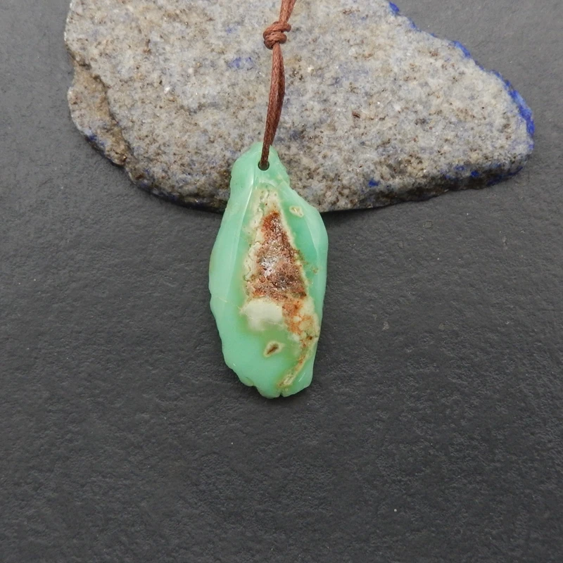 

Natural Chrysoprase Stone Nugget Bead Pendant Unique Women's Jewelry Beauty Accessory 50x23x7mm 10.7g