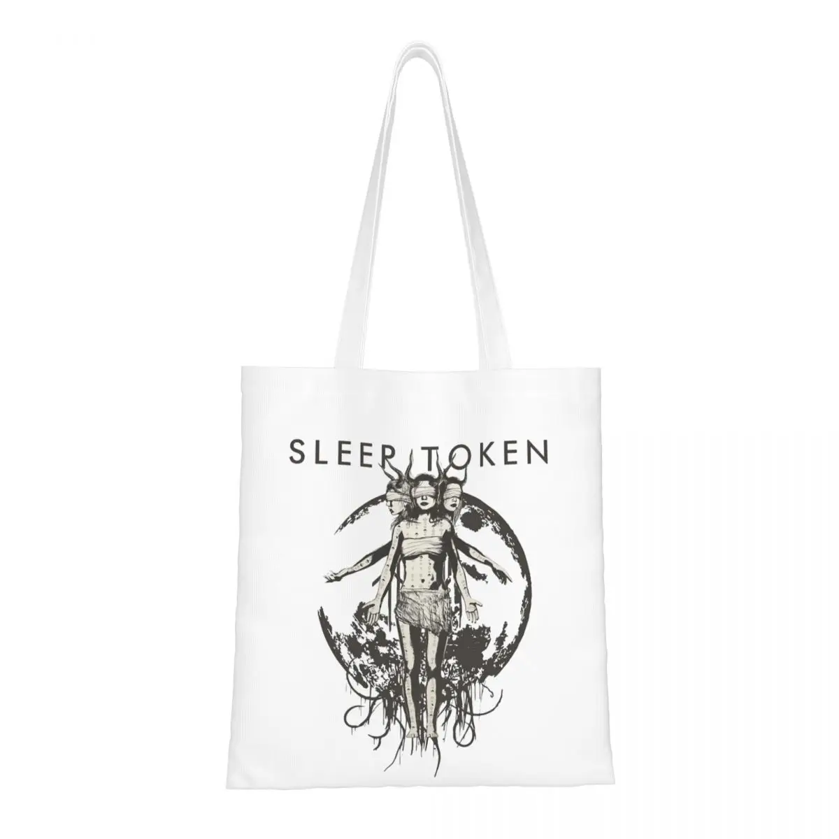 

Sleep-Tokens Four Hands Triple Face Canvas Tote Handbag Grocery Bags Reusable Shopper Bags for Women