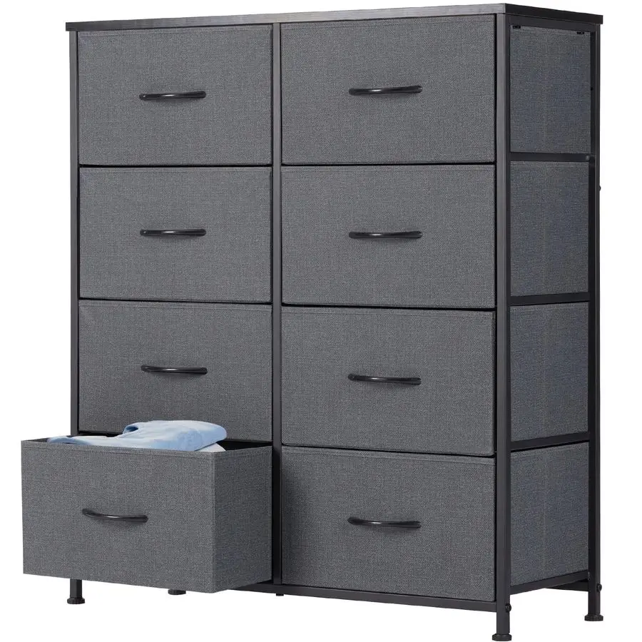 

8 Drawer Dresser for Bedroom, Fabric Storage Organizer with Sturdy Metal Frame, Wooden Top Chest of Drawers for Closet Entryway