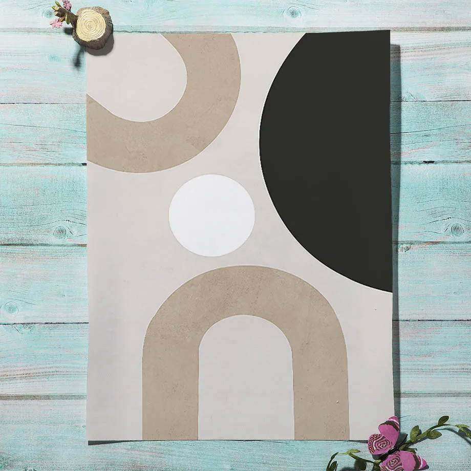 Modern Minimalist Abstract Line Canvas Art, Beige Geometric Unframed Wall Painting Bohemian Chic Home Decoration for Living Room