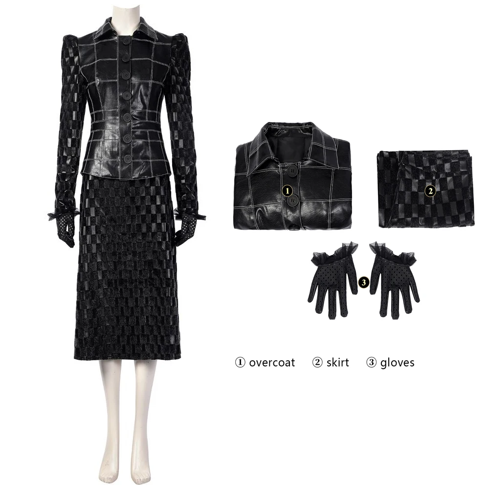 

Cruella Costume Evil Queen Cosplay Costume Halloween High-Quality Black Fashionable Women's Dress Set Dress Gloves