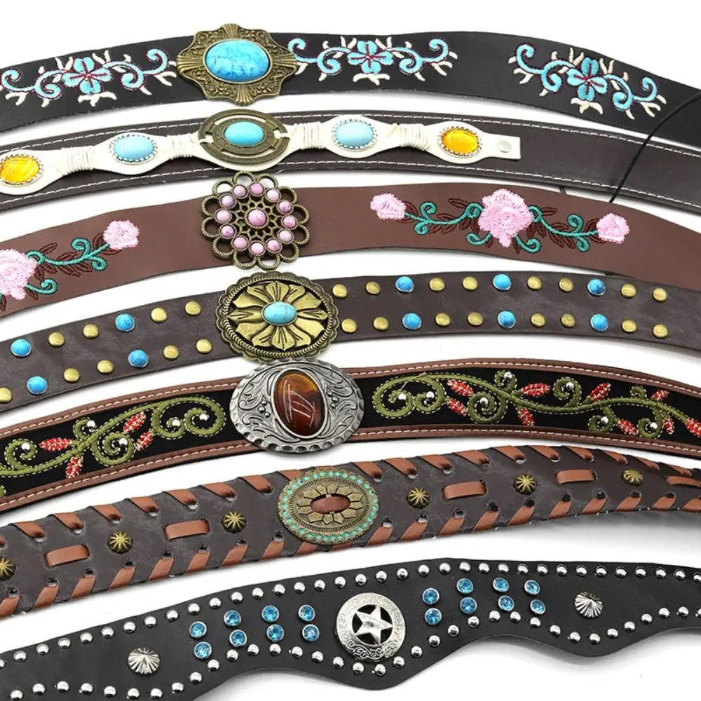 

Punk PU Cowhead Belt Adjustable Handmade Hat Decoration Handwoven Belt Buckles Men