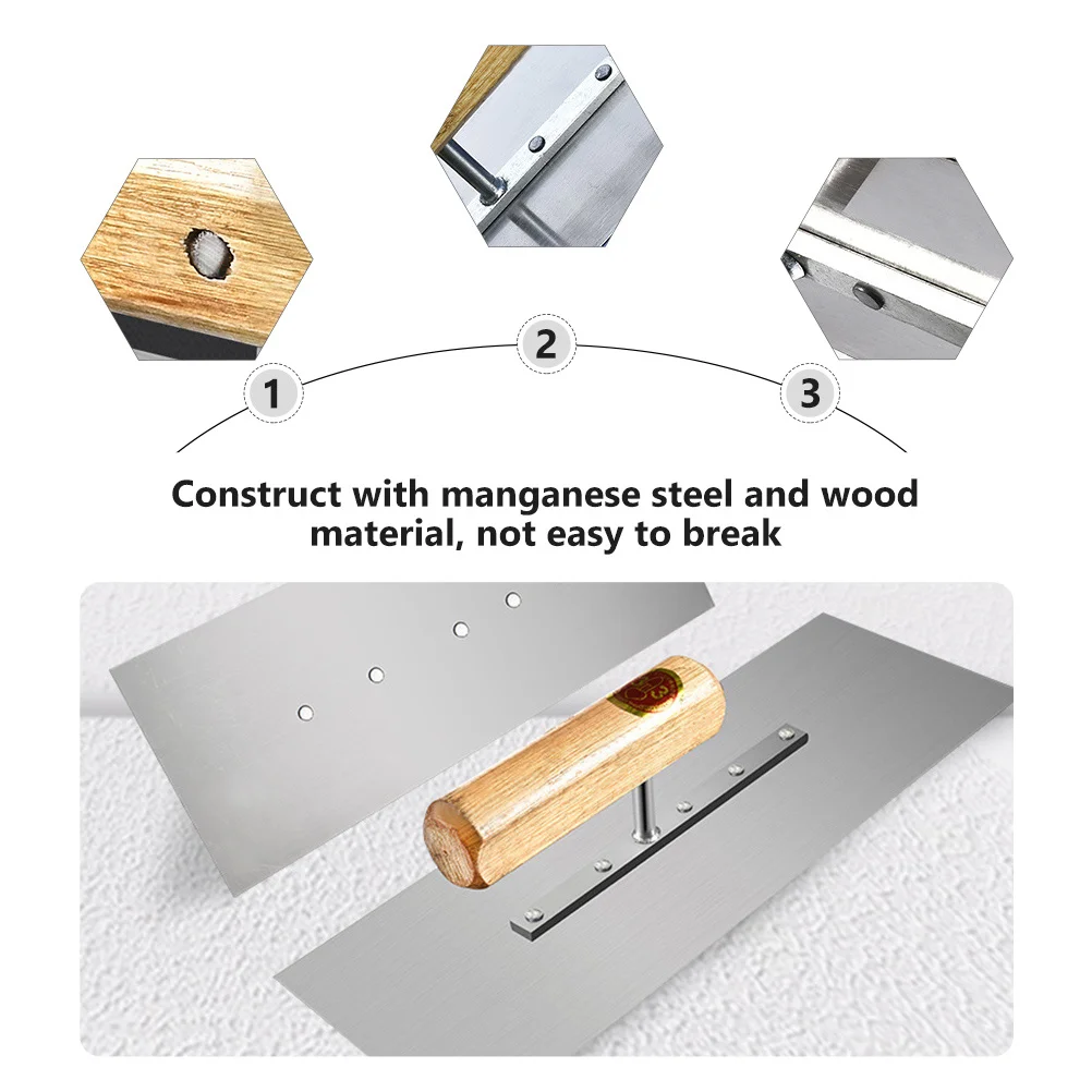 

Mud Trowel Manganese Steel Thickened Blade Flat Smooth Bottom Comfortable Grip For Cement Concrete Finishing Plastering