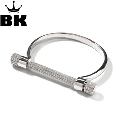 THE BLING KING Shackle Horseshoe Bangle For Women D-shape Screw Bar Bracelets Pave Setting Cubic Zircon Luxury Fashion Jewelry