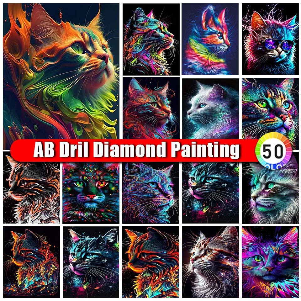 

Zipper Bag AB Diamond Painting Cat Colorful Full Square/Round Drill Diy Diamond Embroidery Mosaic Animal Wall Art New 2023 Gift