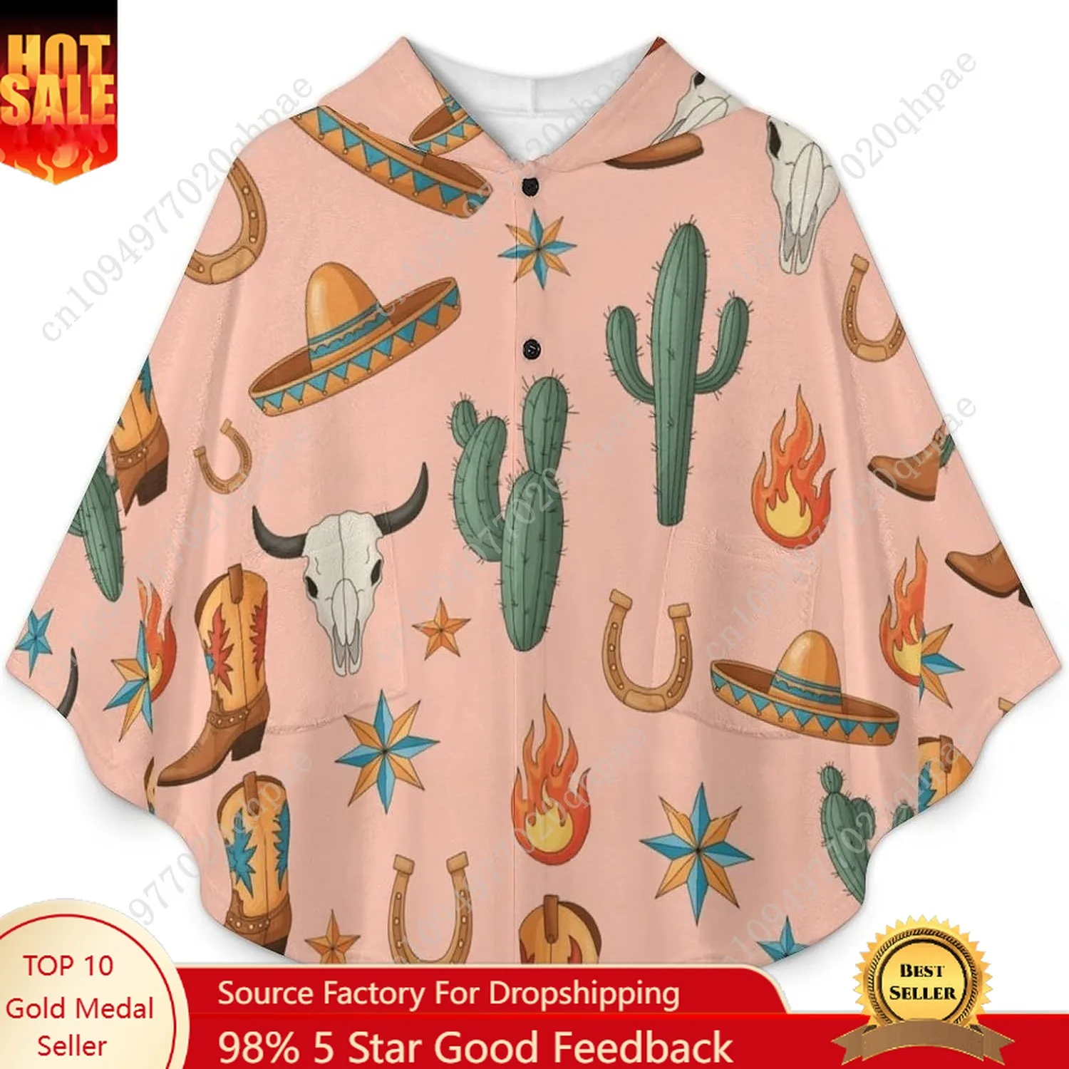 Pull couverture en flanelle confortable, bottes de taureau occidental, sweat à capuche surdimensionné avec poches pour enfants et adolescents