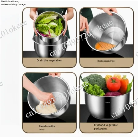 304 Stainless Steel Vegetable Spinner Hand Crank Salad Spinner with Drain Basket Multi Functional Kitchen Colander for Washing