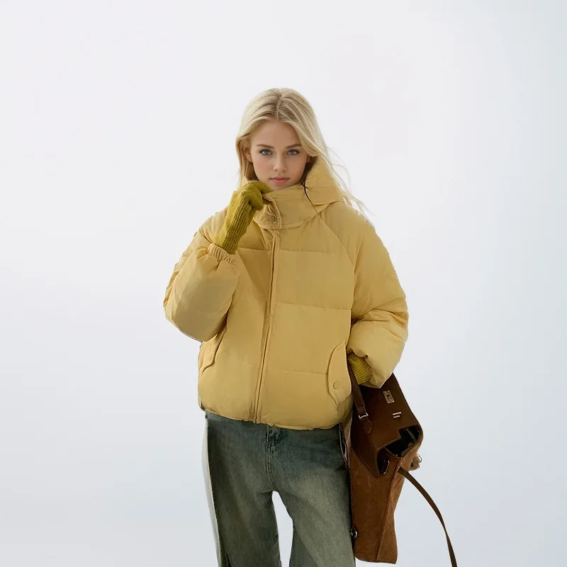 

Тонкое короткое теплое пальто с капюшоном, женская верхняя одежда, новинка 2025 года, зимняя женская повседневная хлопковая куртка с капюшоном, женские однотонные парки, топы