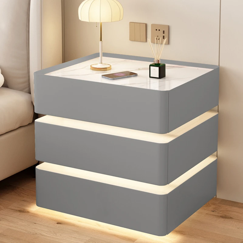 Modern Wireless Charging Night Table Minimalist Wood Design Storage Nightstands Led Locking Mesitas De Noche Bedroom Furniture