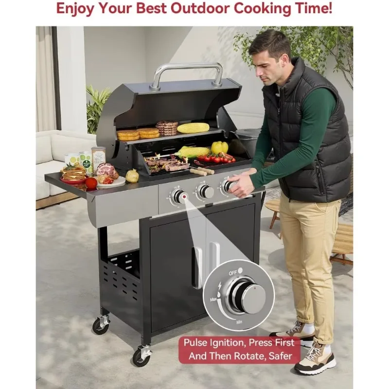 B6 JX-24 Burner 49000 BTU Propane Grill With Side Burner - Outdoor Gas Grill For Backyard, Patio, Camping