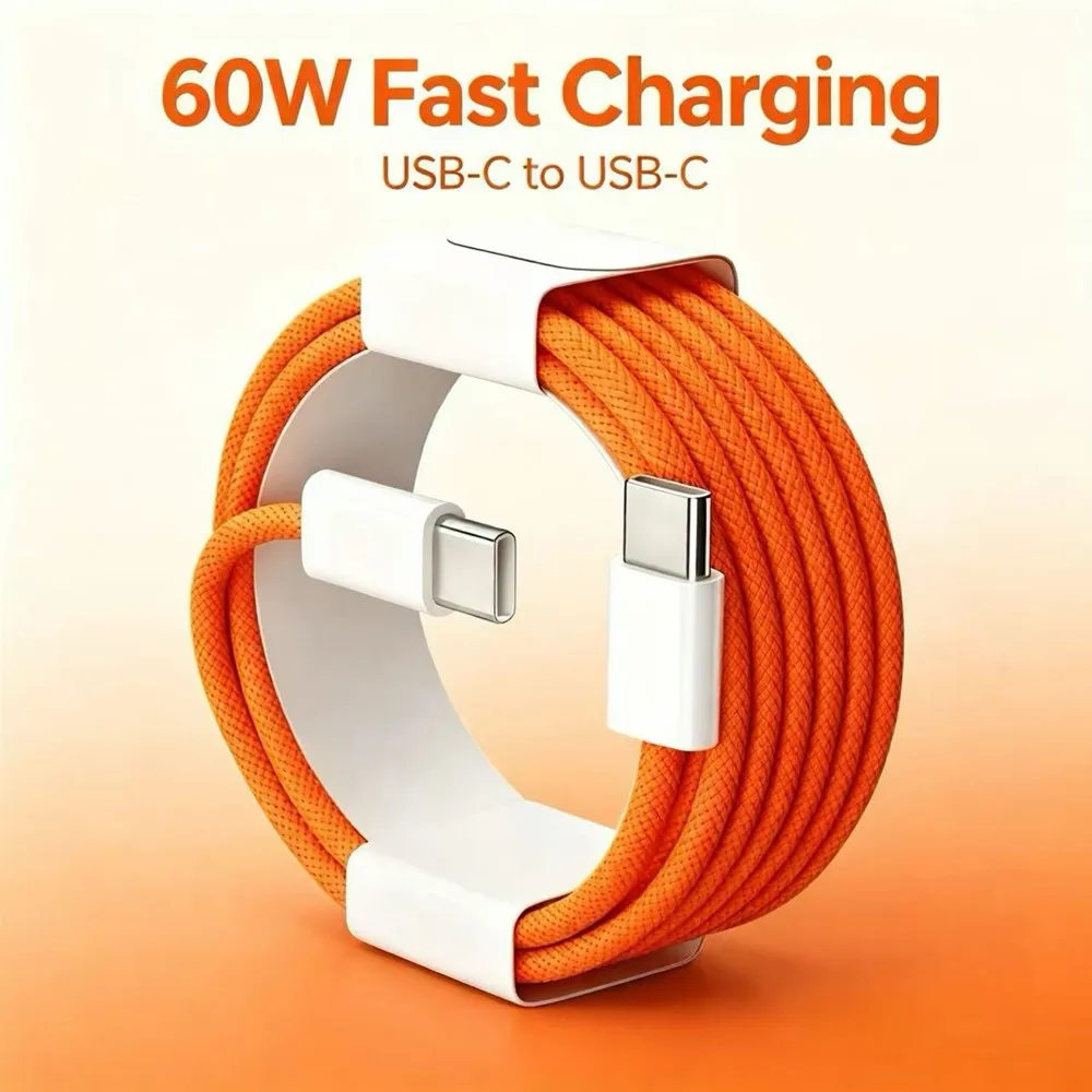 60W USB C to C Fast Charging Cable for iPhone 17 16 15 Braided Type-C Charger Cord for Samsung, Xiaomi, Huawei, PD Data Sync Wir