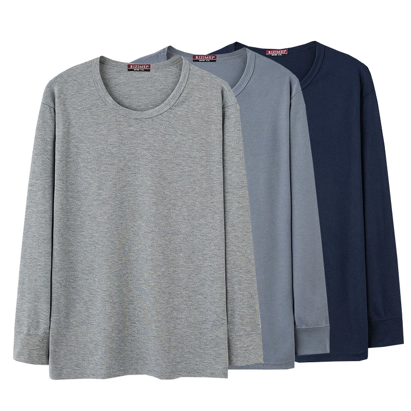 1pcs Men\'s Long-sleeved Thermal Underwear Solid Color Cotton Autumn Winter Man Round-Neck Autumn clothes Tops