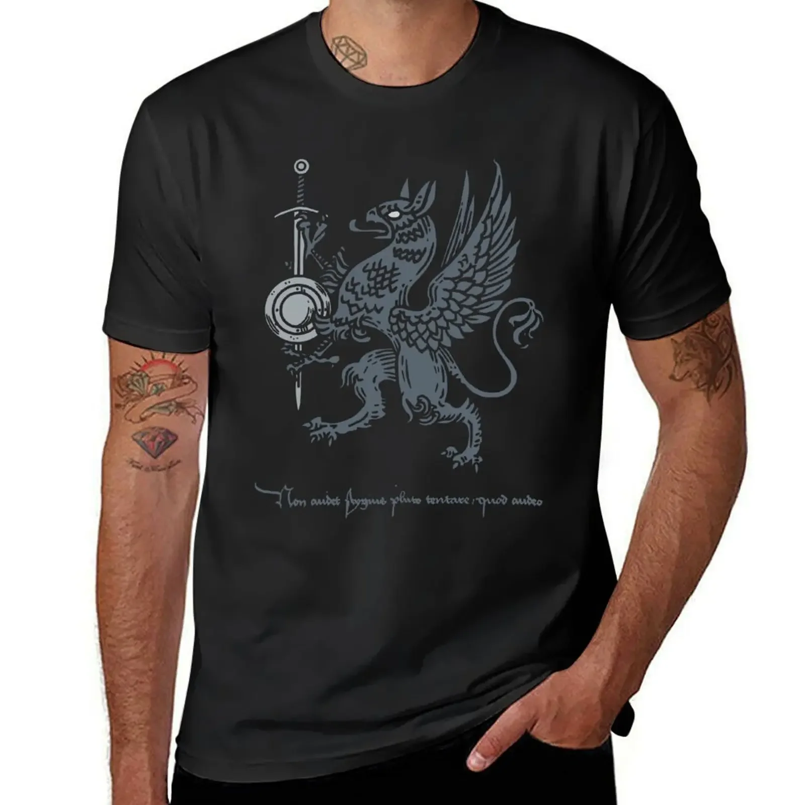 

Griffin with Sword and Buckler T-Shirt blacks man clothes anime clothes graphics mens graphic t-shirts