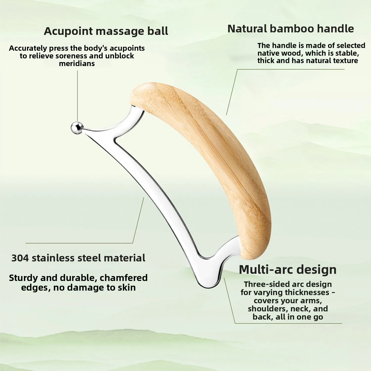 Wood Bamboo Handle Fascia Release Knife Gua Sha Board Full Body Muscle Scraping Massage Tool for Body Relax