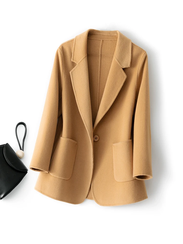 New Women's Coat Pure Wool Plaids and Fashion Camel Women's Coat Elegant Trench Coat