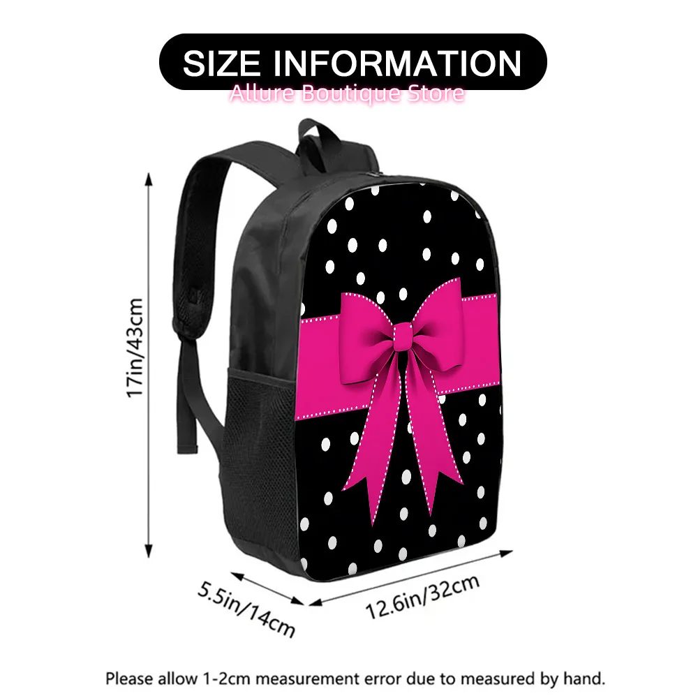 1pc ' Pink Polka Bow Backpack - Lightweight Large Bookbag with Zipper Closure, Cute Dotted Design for Travel, Commuting & Daily