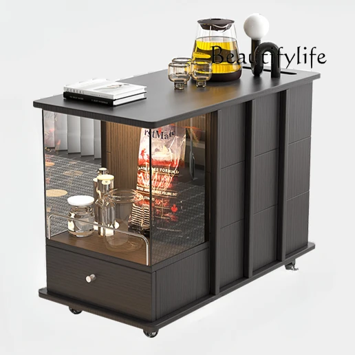 Mobile Tea Table Tea Table Sofa Side Cabinet Tea Cabinet Black Side Table Sideboard Cabinet with Wheels