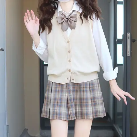 New 2025 Japanese College Style Knitted Sweater Vest Women School Girl JK Sweater Vest Cardigan Button Design