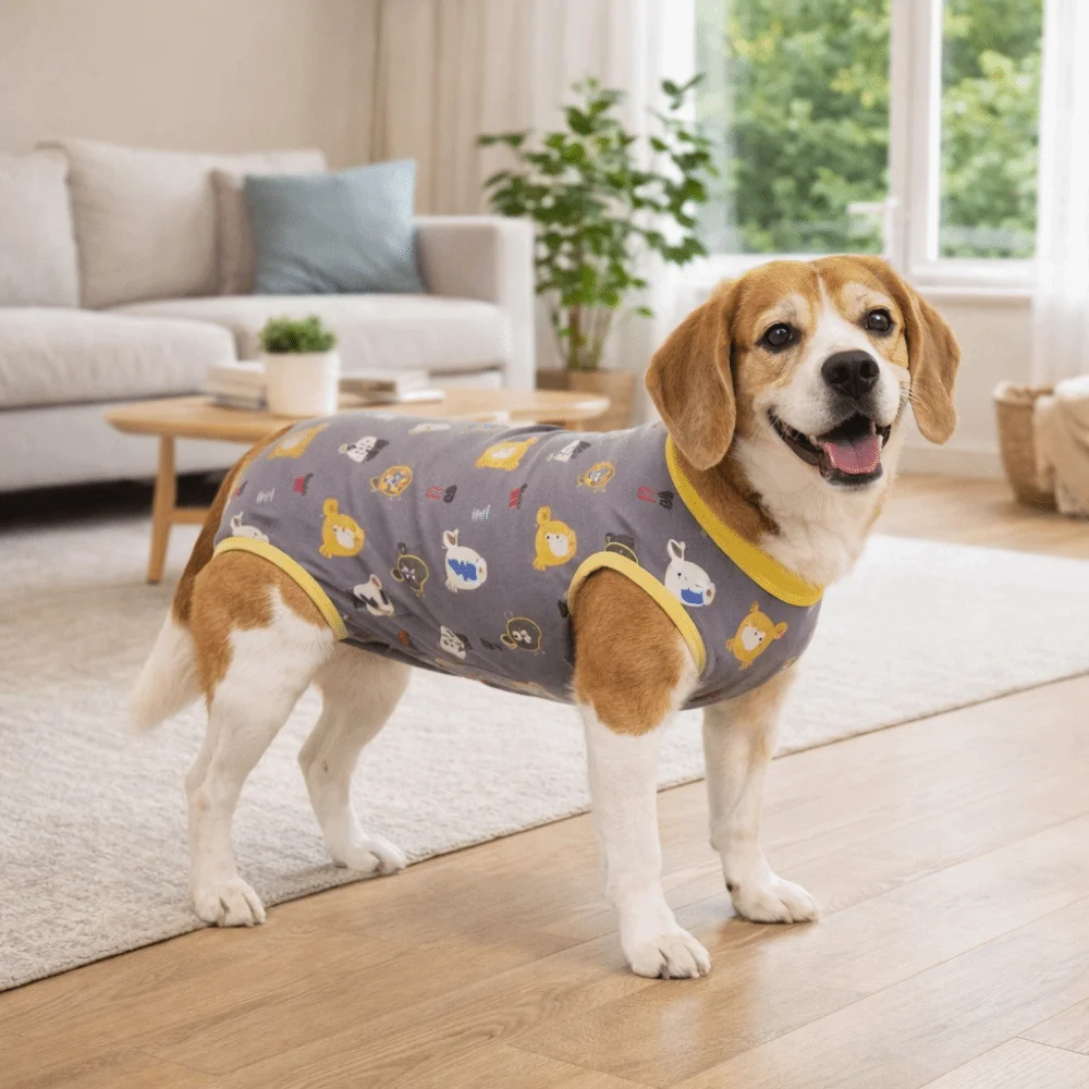 Cotton Dog Recovery Suit Cartoon Breathable Dog Jumpsuit Sleeveless Design Animal Print Dog Sterilization Suit Spay Recovery